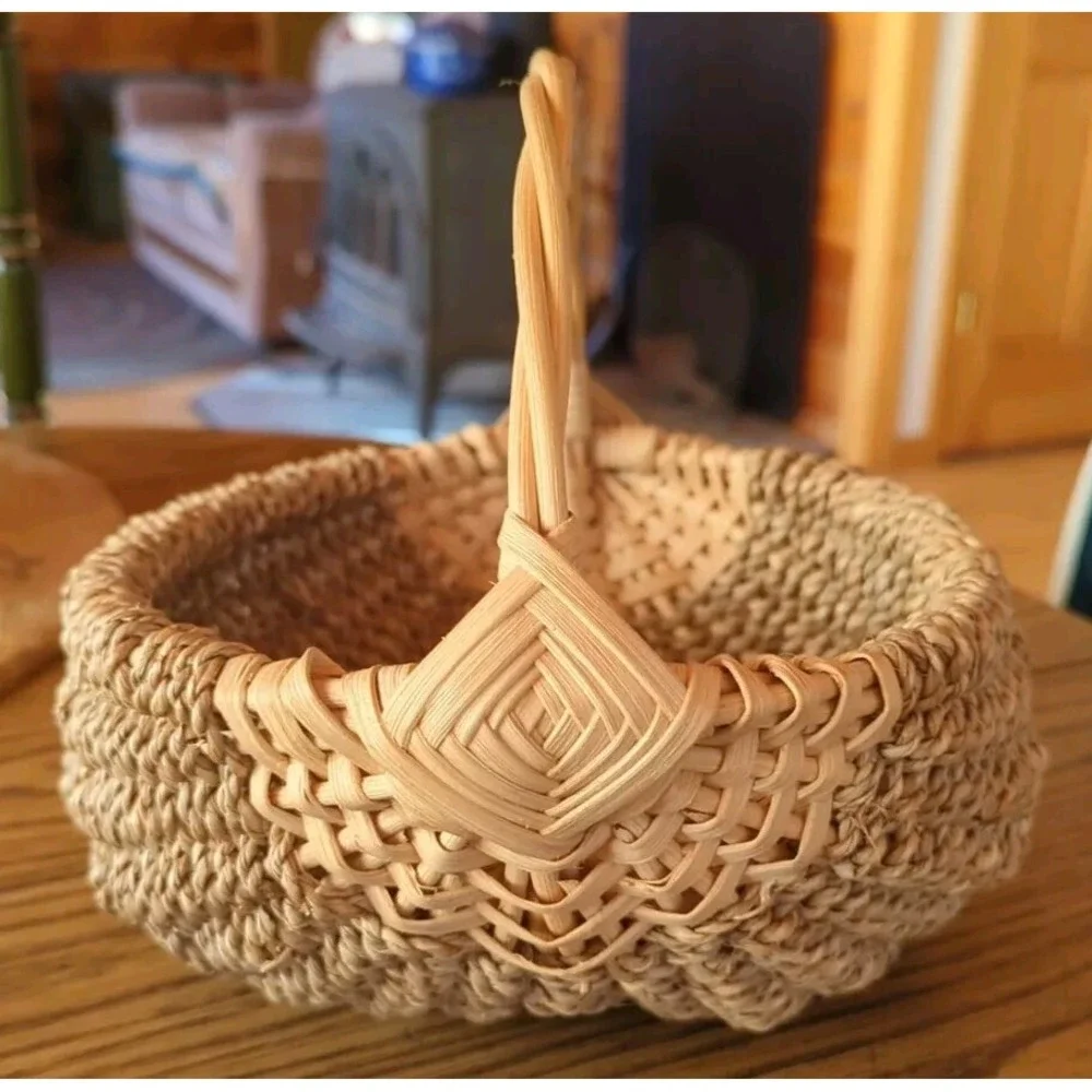 Vintage Buttocks Primitive Gathering Basket Handmade Woven